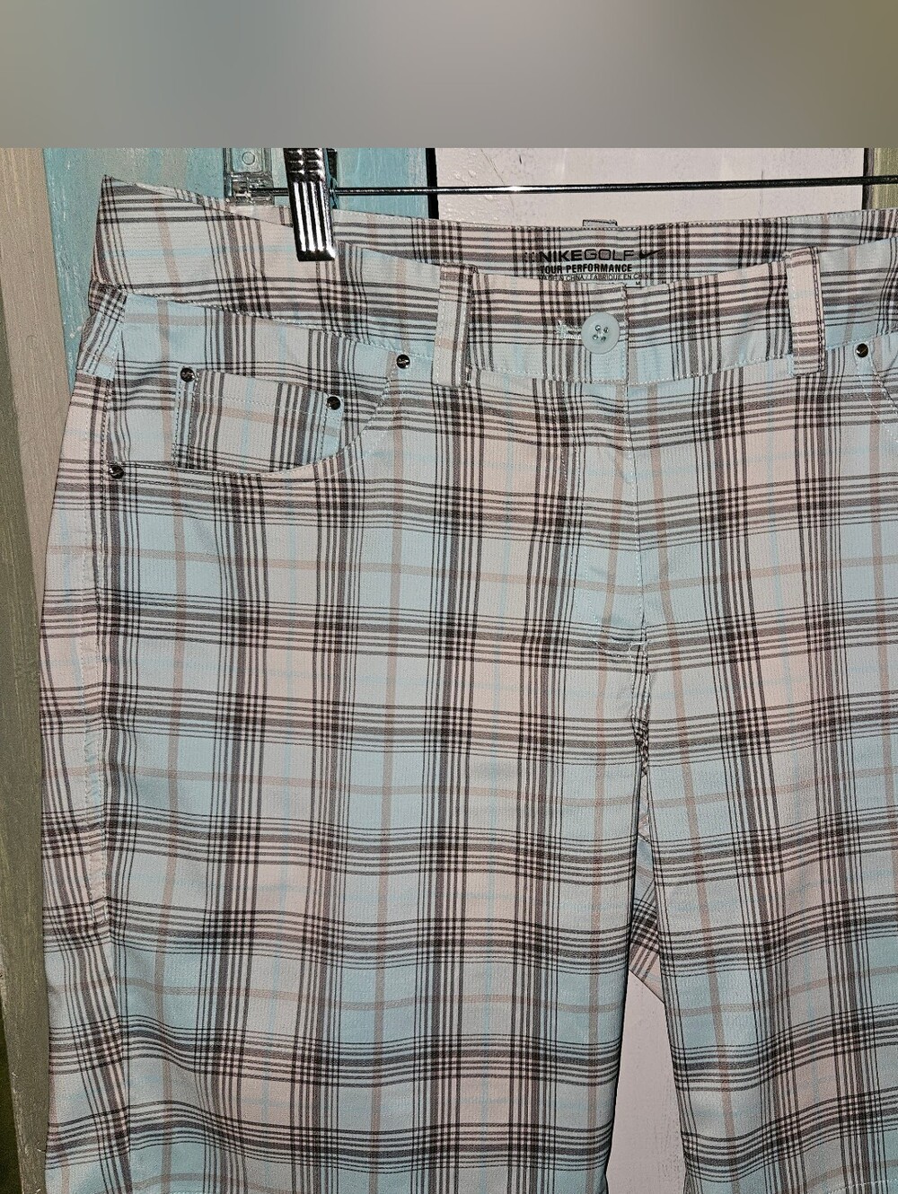 Nike Plaid Golf Shorts - Light Blue & Brown